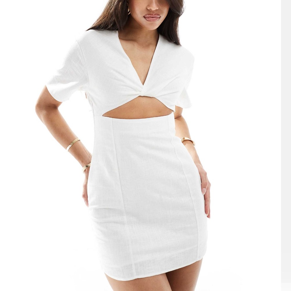 White mini dress cut out blazer linen